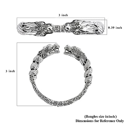 D'Joy Bali Legacy Twin Dragon Cuff Bracelet in Sterling Silver (7.25 In) 42.25 Grams