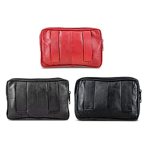 Set of 3 Black, Brown and Red 100% Genuine Leather Pouch