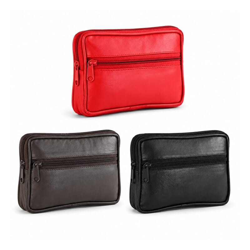 Set of 3 Black, Brown and Red 100% Genuine Leather Pouch