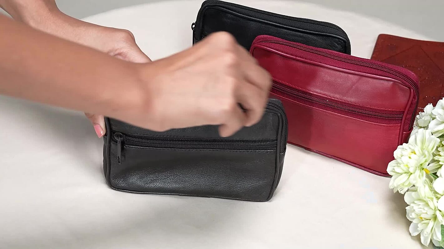 Set of 3 Black, Brown and Red 100% Genuine Leather Pouch