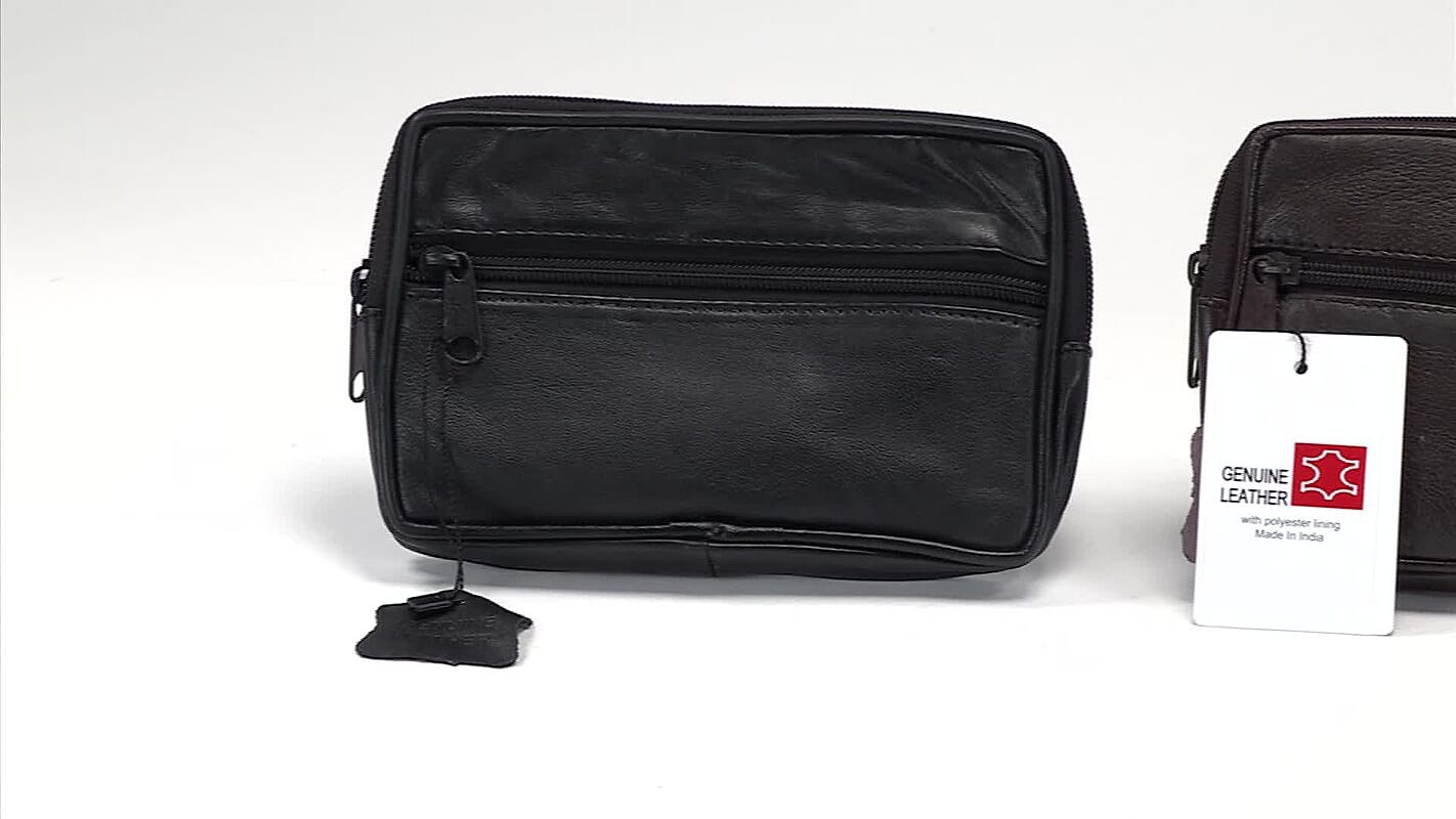 Set of 3 Black, Brown and Red 100% Genuine Leather Pouch