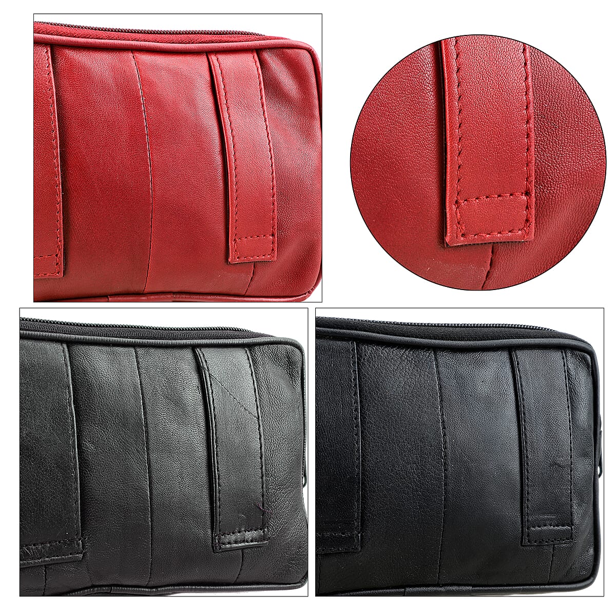 Set of 3 Black, Brown and Red 100% Genuine Leather Pouch image number 2