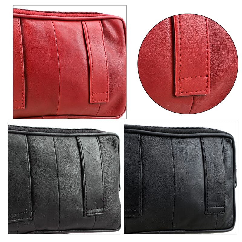Set of 3 Black, Brown and Red 100% Genuine Leather Pouch
