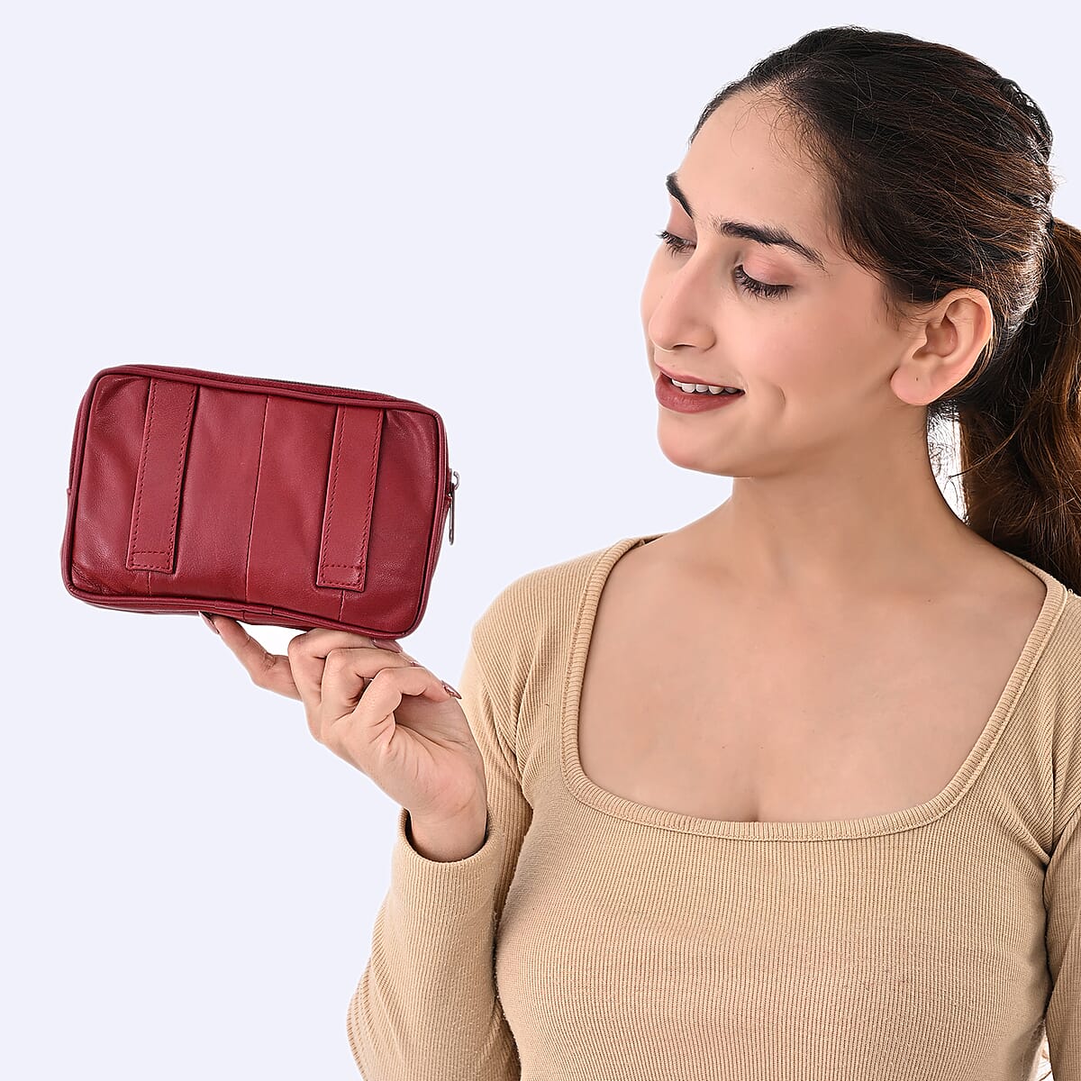 Set of 3 Black, Brown and Red 100% Genuine Leather Pouch image number 3