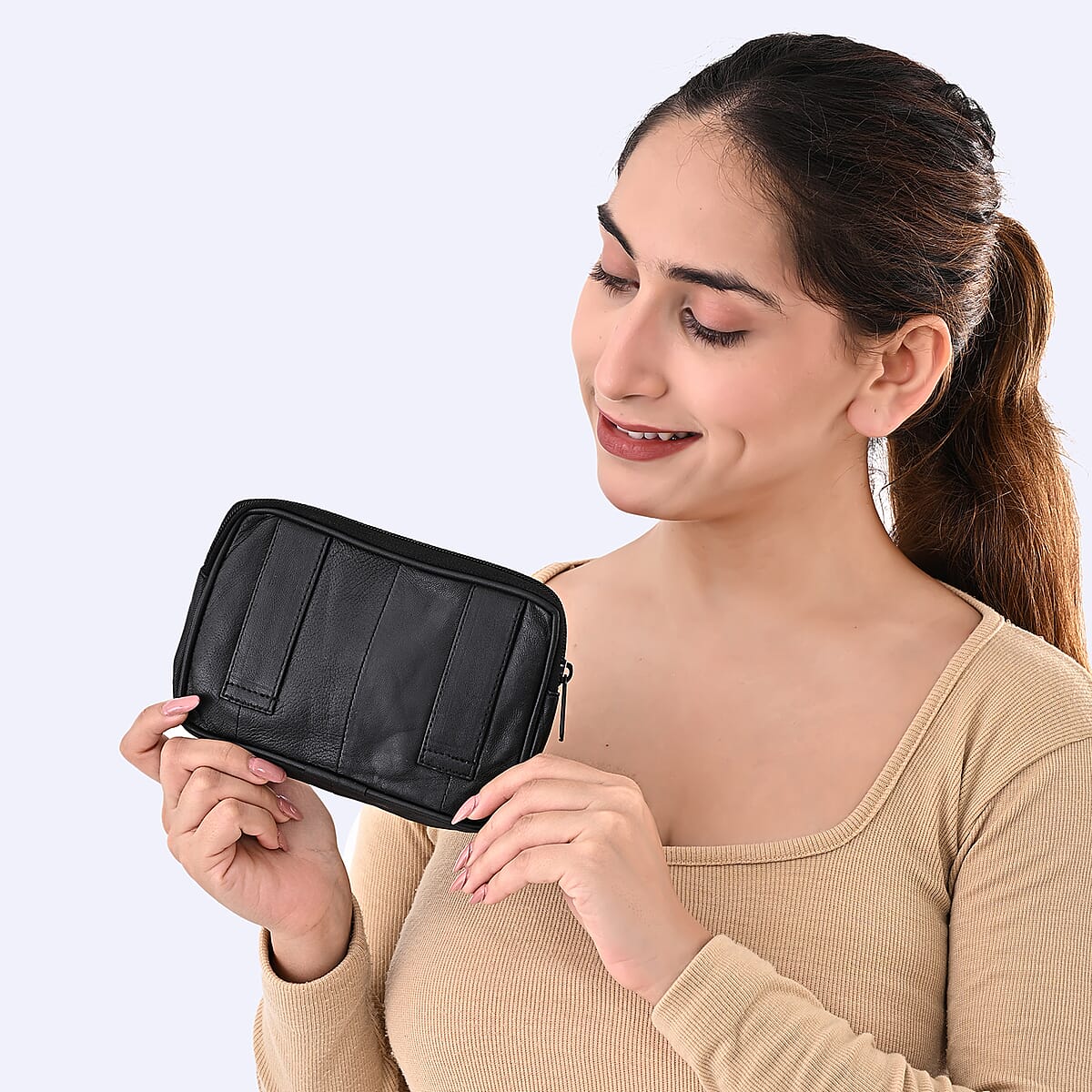 Set of 3 Black, Brown and Red 100% Genuine Leather Pouch image number 5
