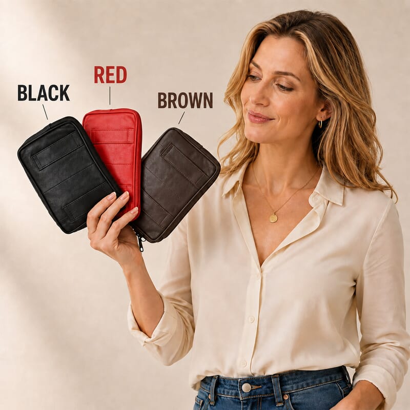 Set of 3 Black, Brown and Red 100% Genuine Leather Pouch