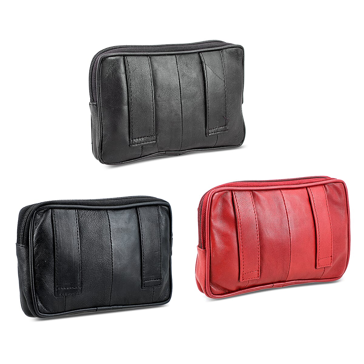 Set of 3 Black, Brown and Red 100% Genuine Leather Pouch image number 6