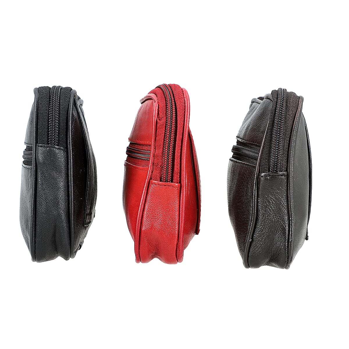 Set of 3 Black, Brown and Red 100% Genuine Leather Pouch image number 7