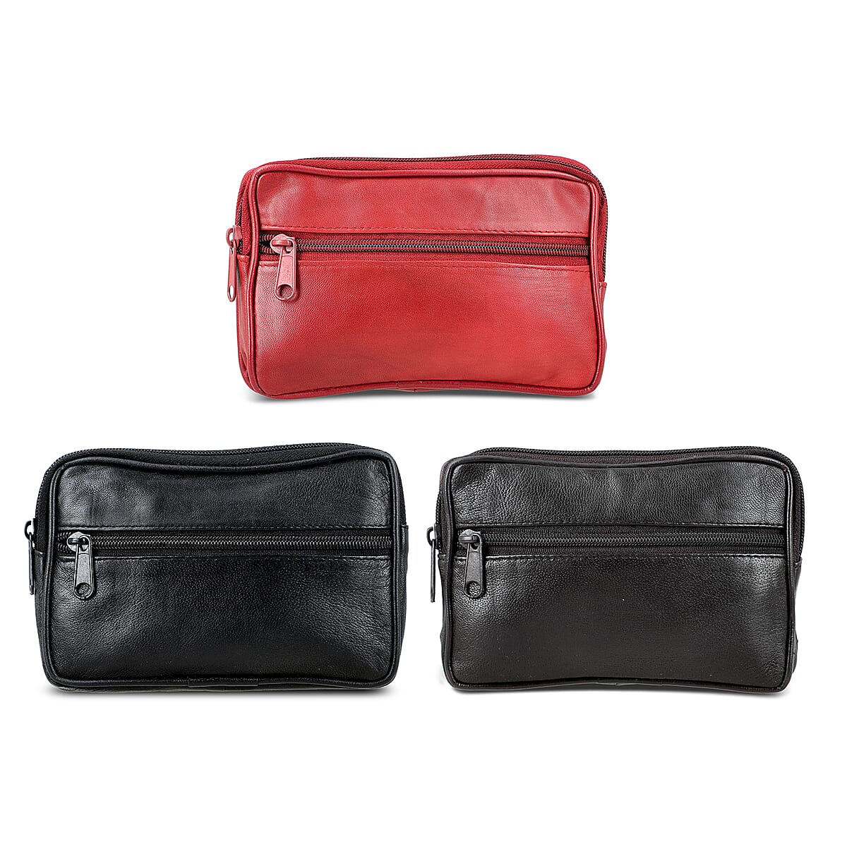 Set of 3 Black, Brown and Red 100% Genuine Leather Pouch image number 8