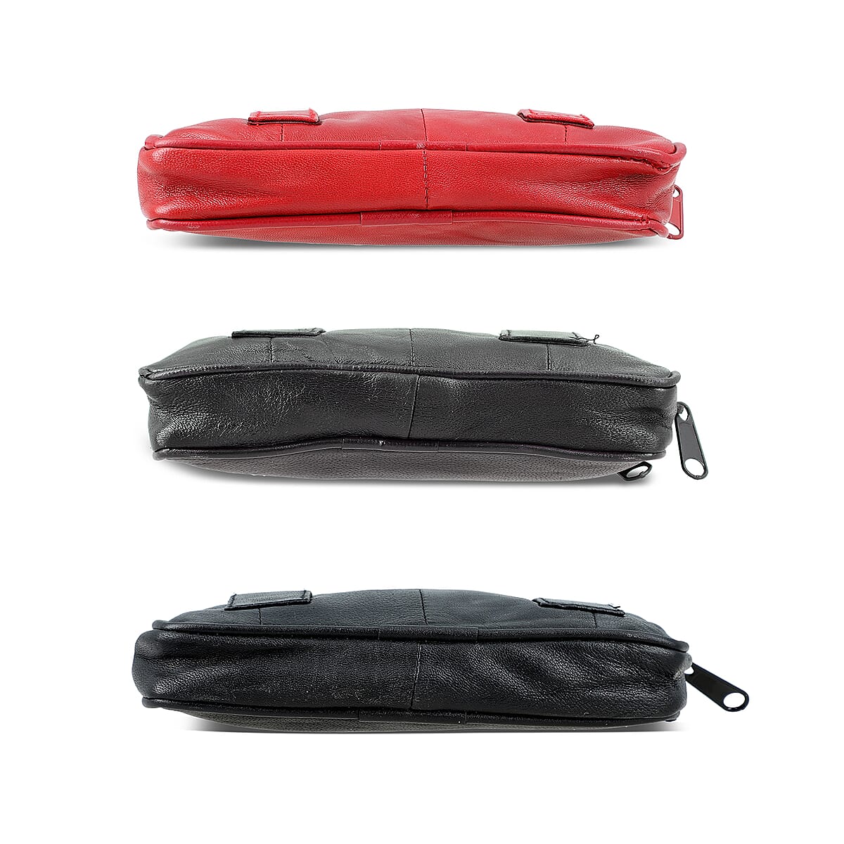 Set of 3 Black, Brown and Red 100% Genuine Leather Pouch image number 9
