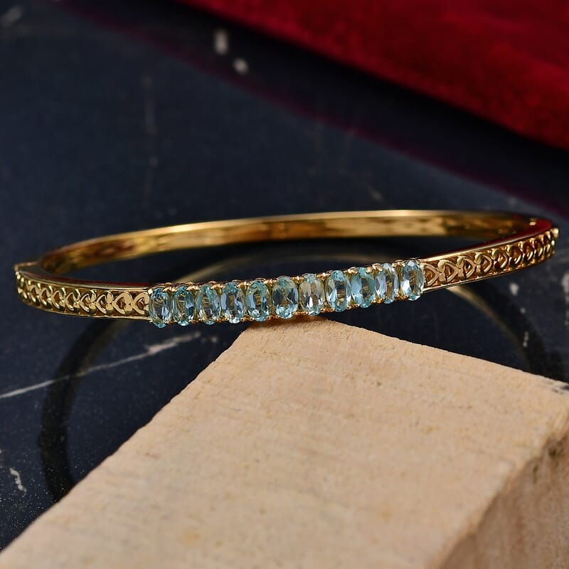 EverTrue Paraiba Apatite 11.75 ctw Bangle Bracelet in 18K YG Plated (6.50 In)