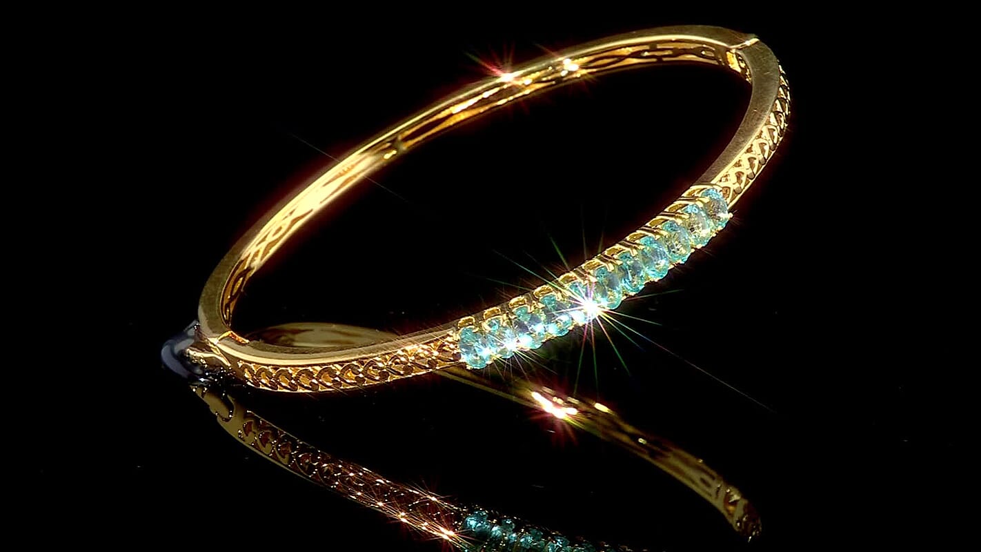 EverTrue Paraiba Apatite 11.75 ctw Bangle Bracelet in 18K YG Plated (6.50 In)