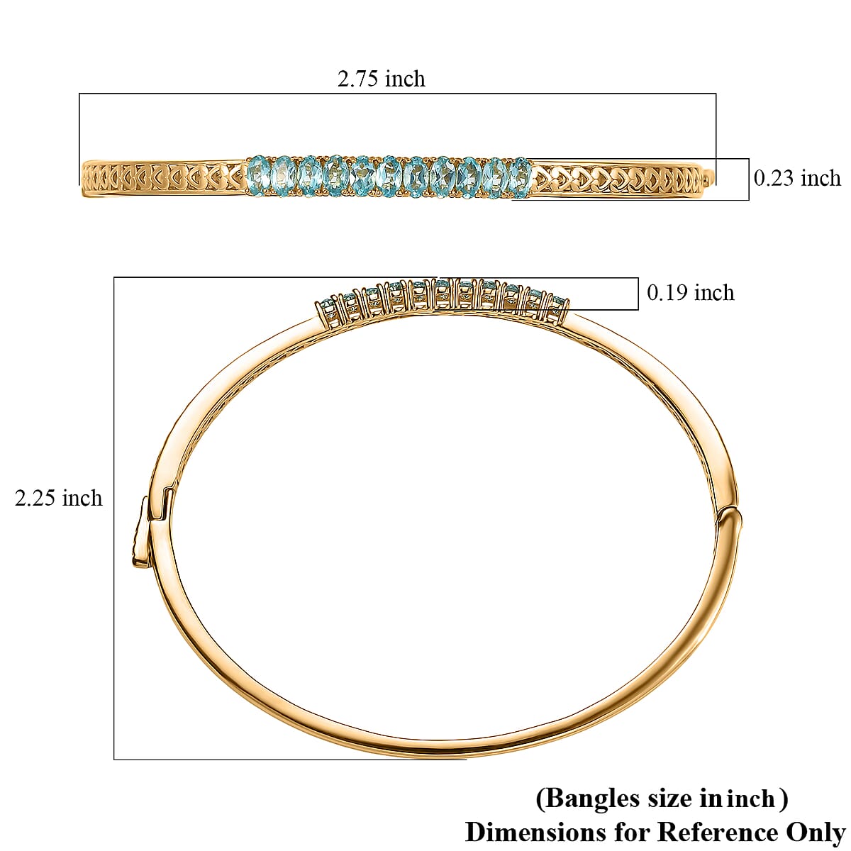 EverTrue Paraiba Apatite 11.75 ctw Bangle Bracelet in 18K YG Plated (6.50 In) image number 5