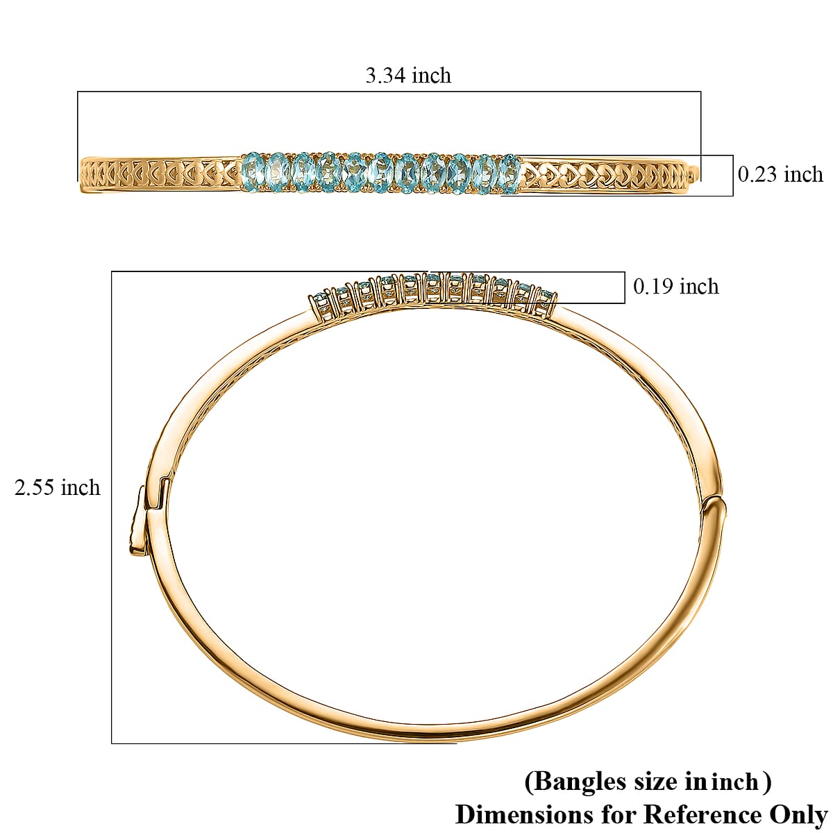 EverTrue Paraiba Apatite 11.75 ctw Bangle Bracelet in 18K YG Plated (8.00 In) image number 5