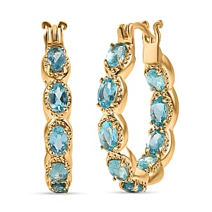 EverTrue Paraiba Apatite 4.20 ctw Hoop Earrings in 18K YG Plated