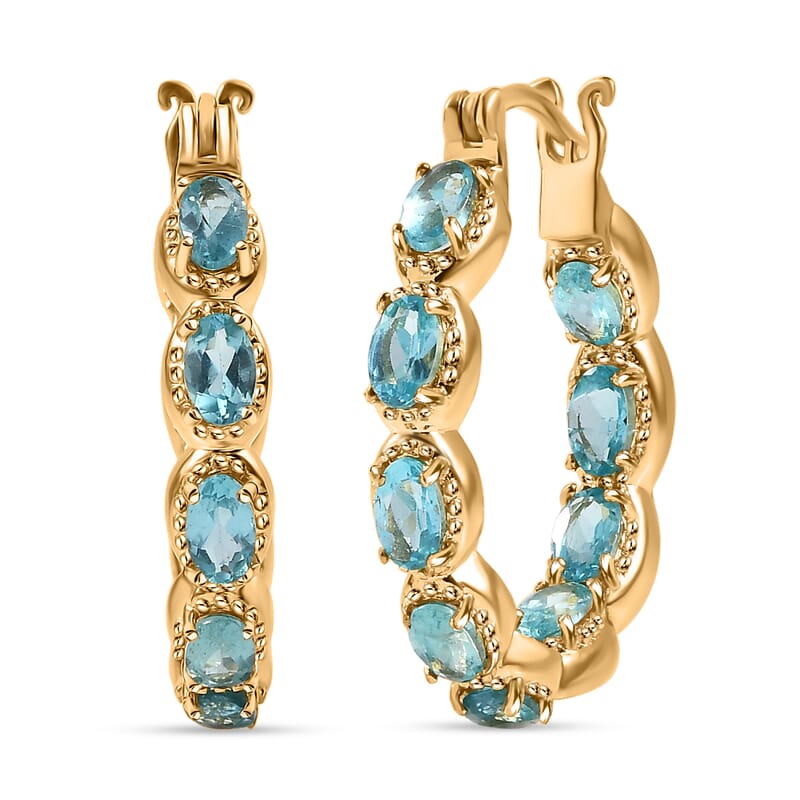 EverTrue Paraiba Apatite 4.20 ctw Hoop Earrings in 18K YG Plated