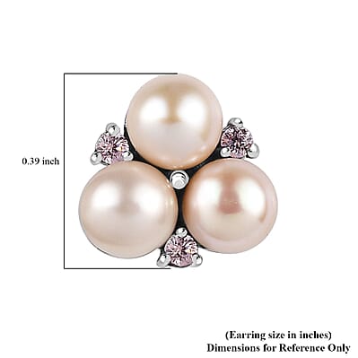 EverTrue Pink Freshwater Pearl and Simulated Pink Diamond 0.30 ctw Blossom Earrings in Stainless Steel