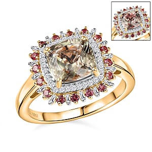 Luxoro AAA Turkizite, Padparadscha Sapphire and I2 Diamond 3.10 ctw Sunshine Ring in 10K Yellow Gold (Size 11.0)