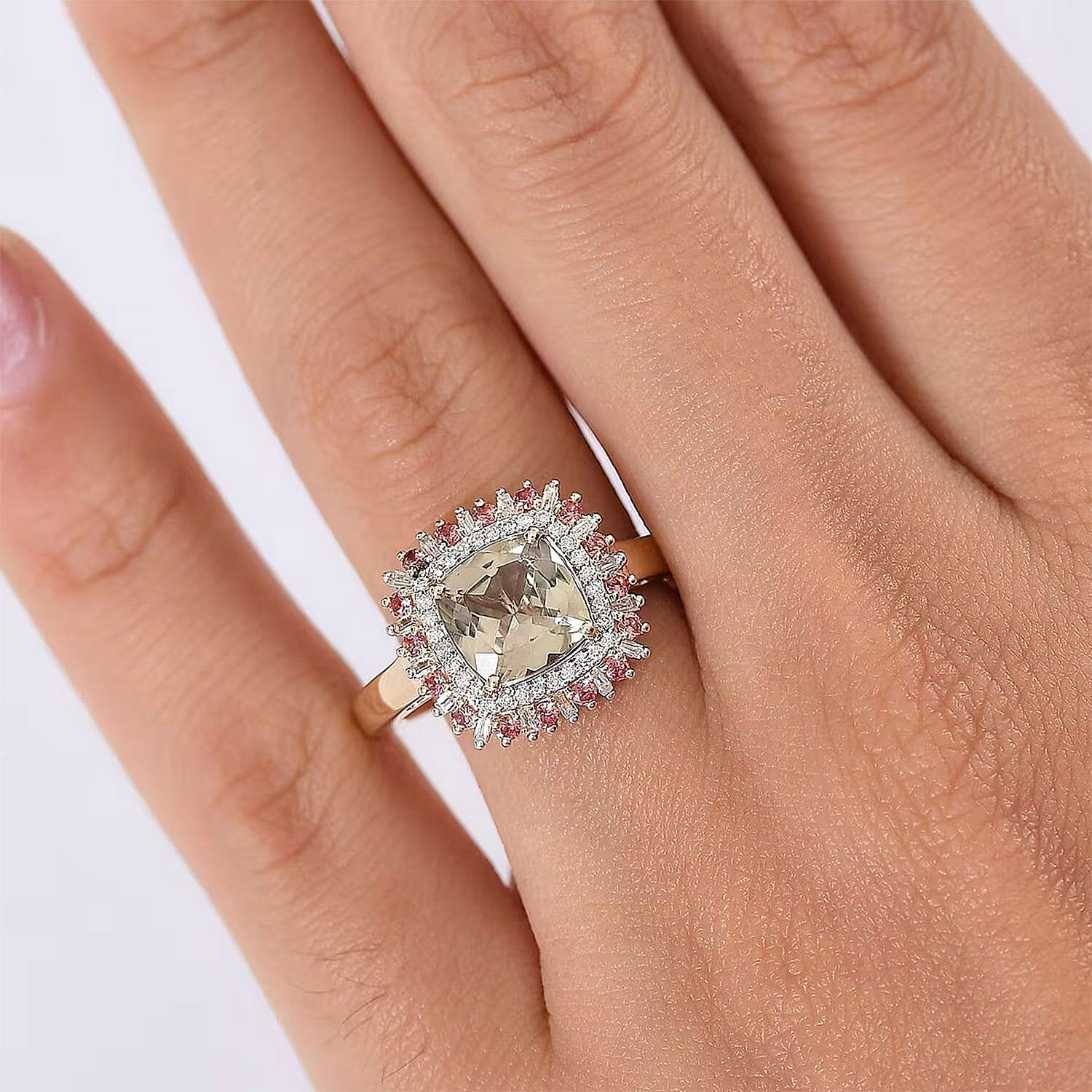 Luxoro AAA Turkizite, Padparadscha Sapphire and I2 Diamond 3.10 ctw Sunshine Ring in 10K Yellow Gold (Size 5.0)
