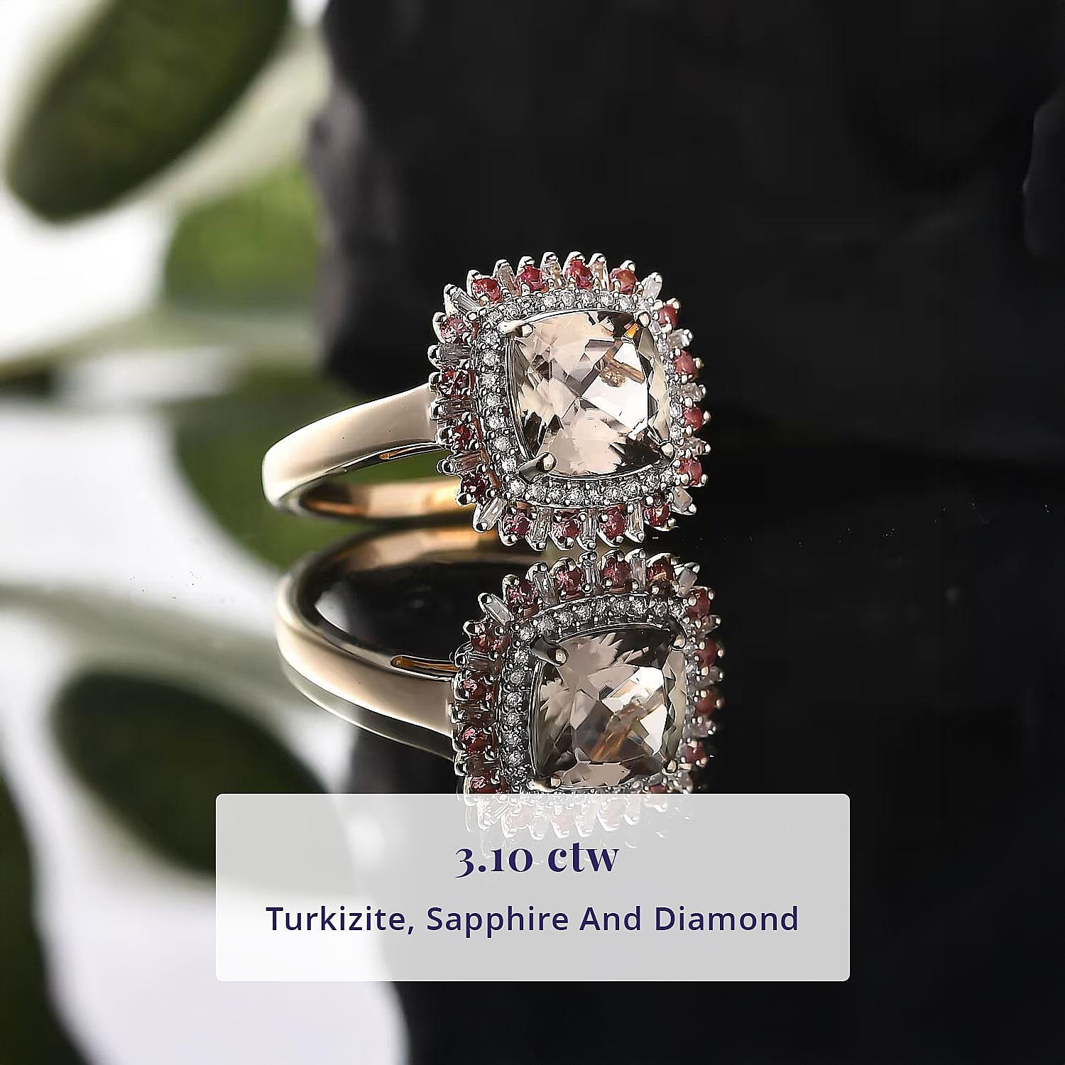 Luxoro AAA Turkizite, Padparadscha Sapphire and I2 Diamond 3.10 ctw Sunshine Ring in 10K Yellow Gold (Size 5.0)