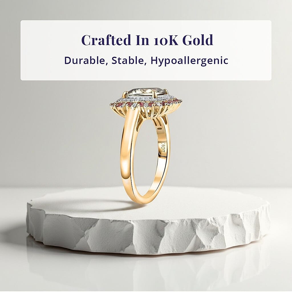 Luxoro AAA Turkizite, Padparadscha Sapphire and I2 Diamond 3.10 ctw Sunshine Ring in 10K Yellow Gold (Size 5.0)