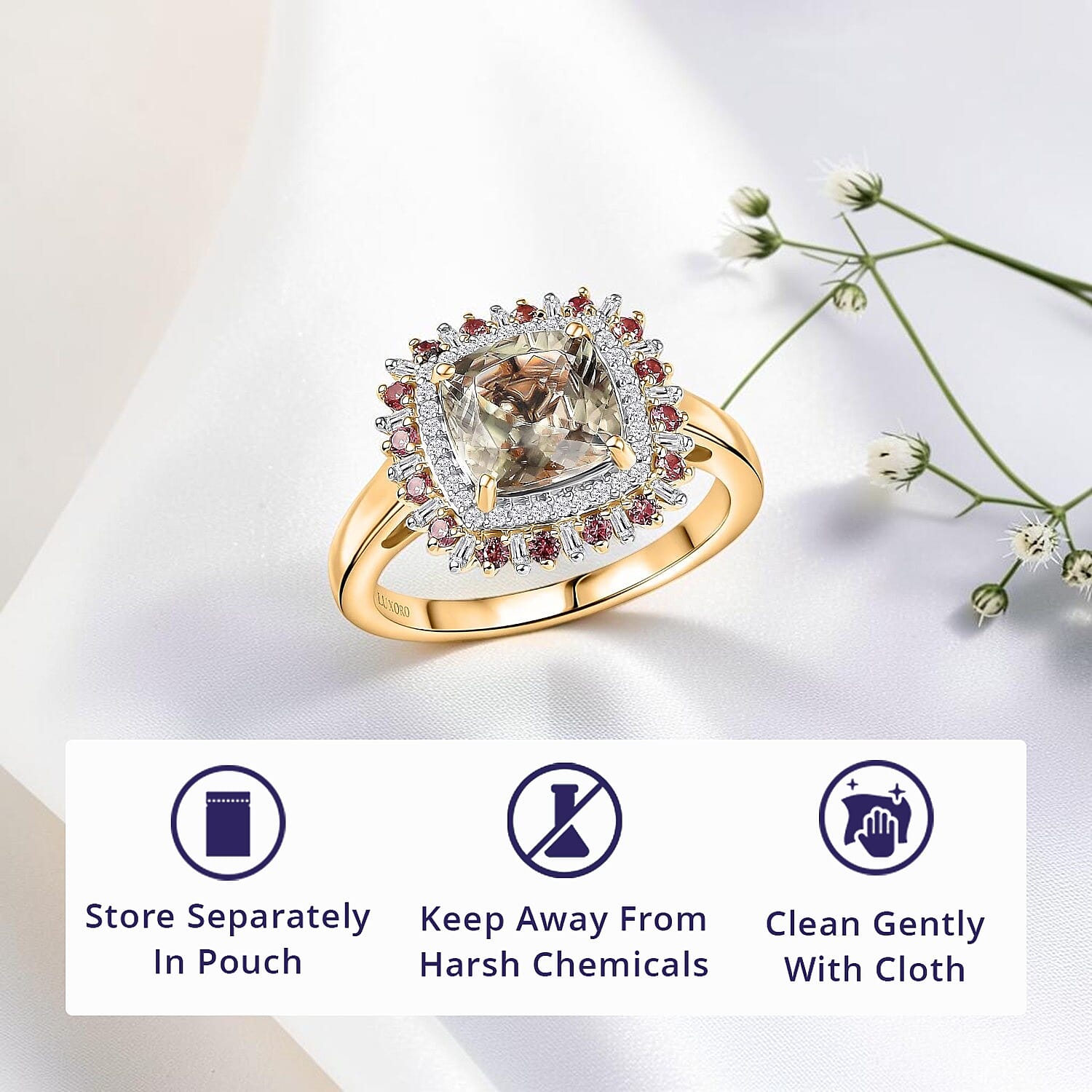 Luxoro AAA Turkizite, Padparadscha Sapphire and I2 Diamond 3.10 ctw Sunshine Ring in 10K Yellow Gold (Size 5.0)