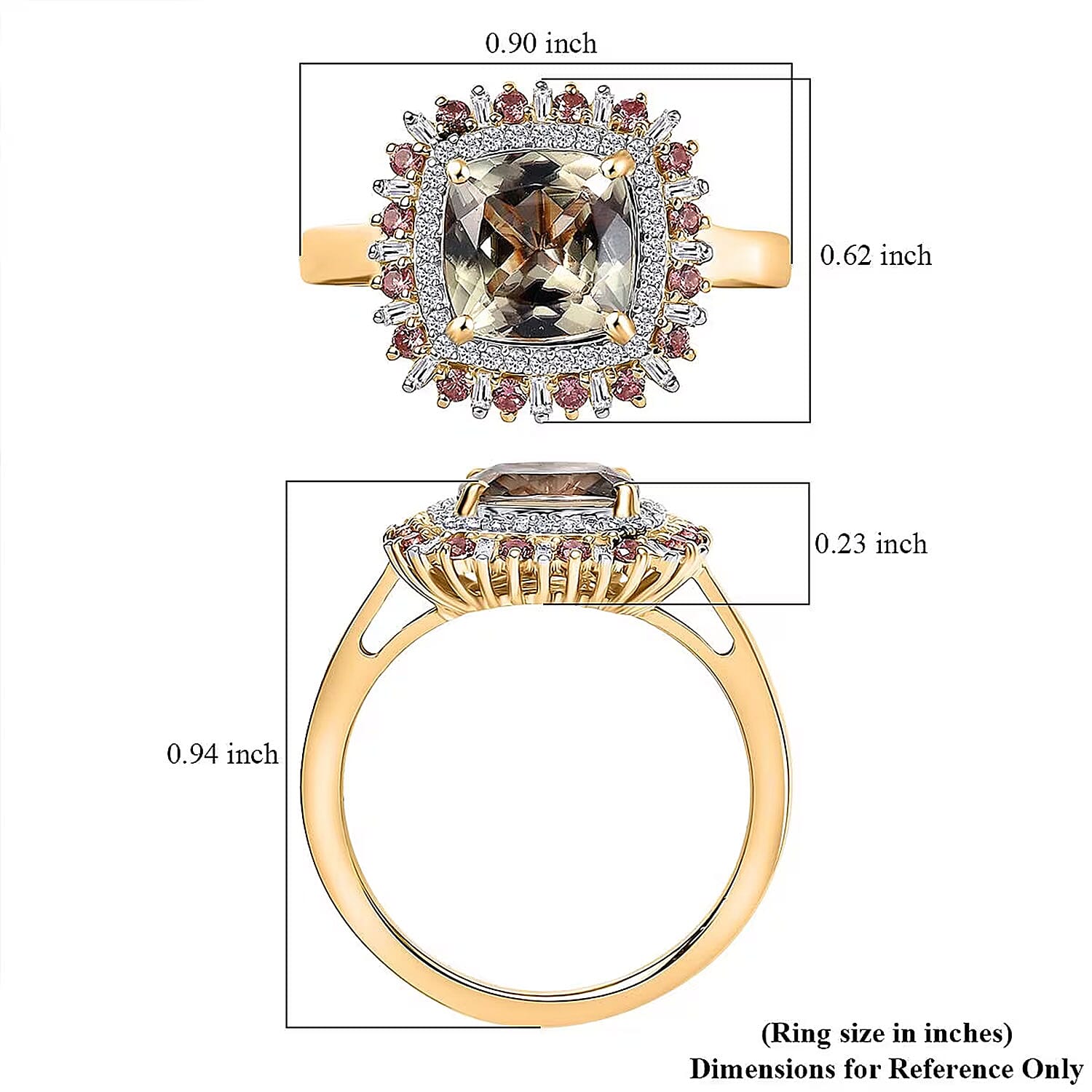 Luxoro AAA Turkizite, Padparadscha Sapphire and I2 Diamond 3.10 ctw Sunshine Ring in 10K Yellow Gold (Size 5.0)