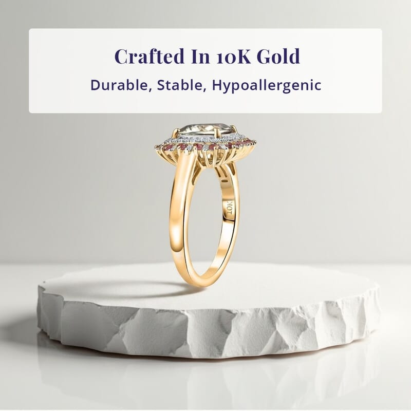 Luxoro AAA Turkizite, Padparadscha Sapphire and I2 Diamond 3.10 ctw Sunshine Ring in 10K Yellow Gold (Size 6.0)