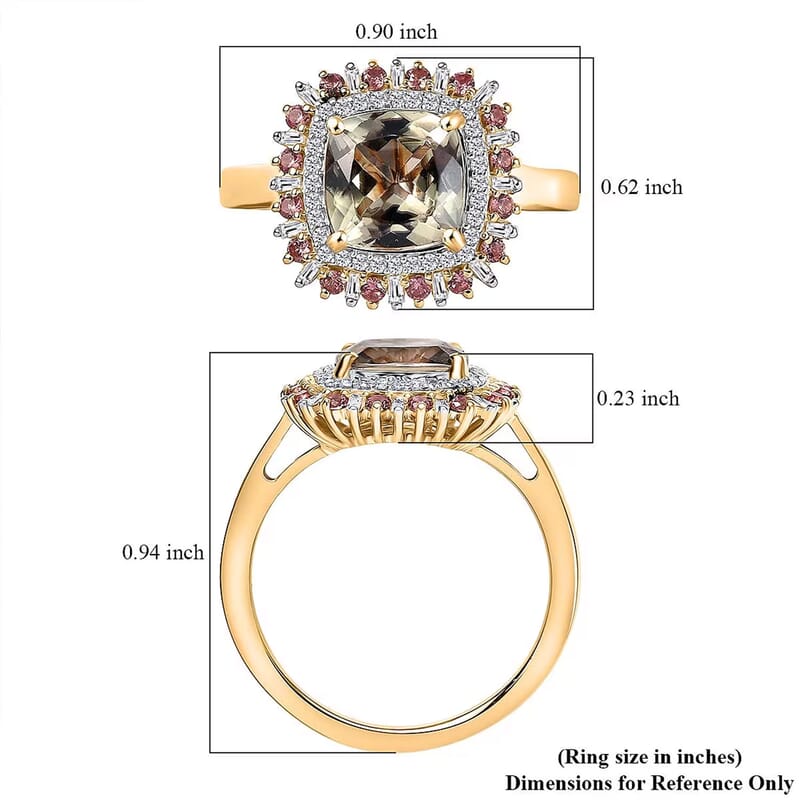 Luxoro AAA Turkizite, Padparadscha Sapphire and I2 Diamond 3.10 ctw Sunshine Ring in 10K Yellow Gold (Size 6.0)