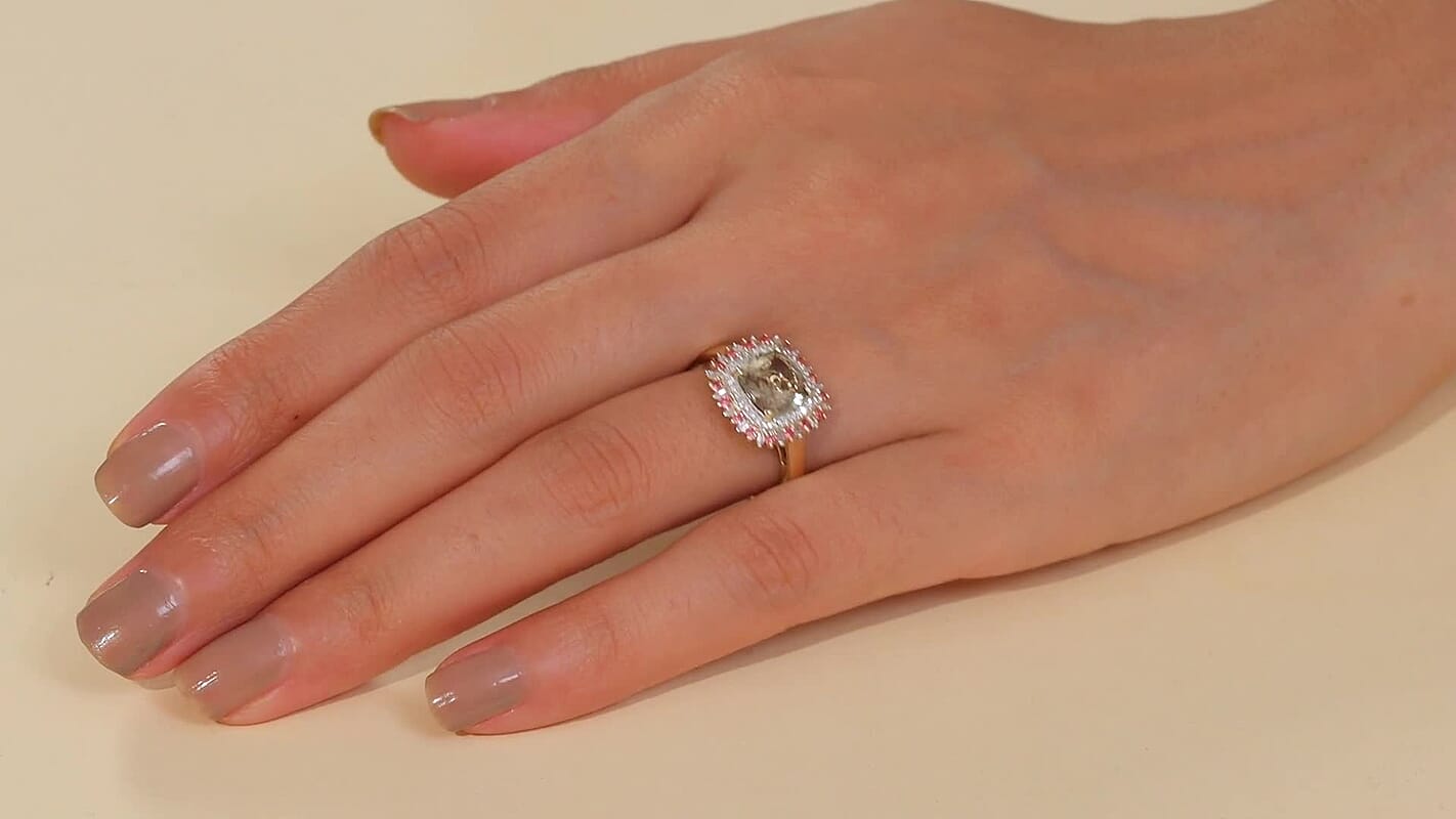 Luxoro AAA Turkizite, Padparadscha Sapphire and I2 Diamond 3.10 ctw Ring in 10K Yellow Gold