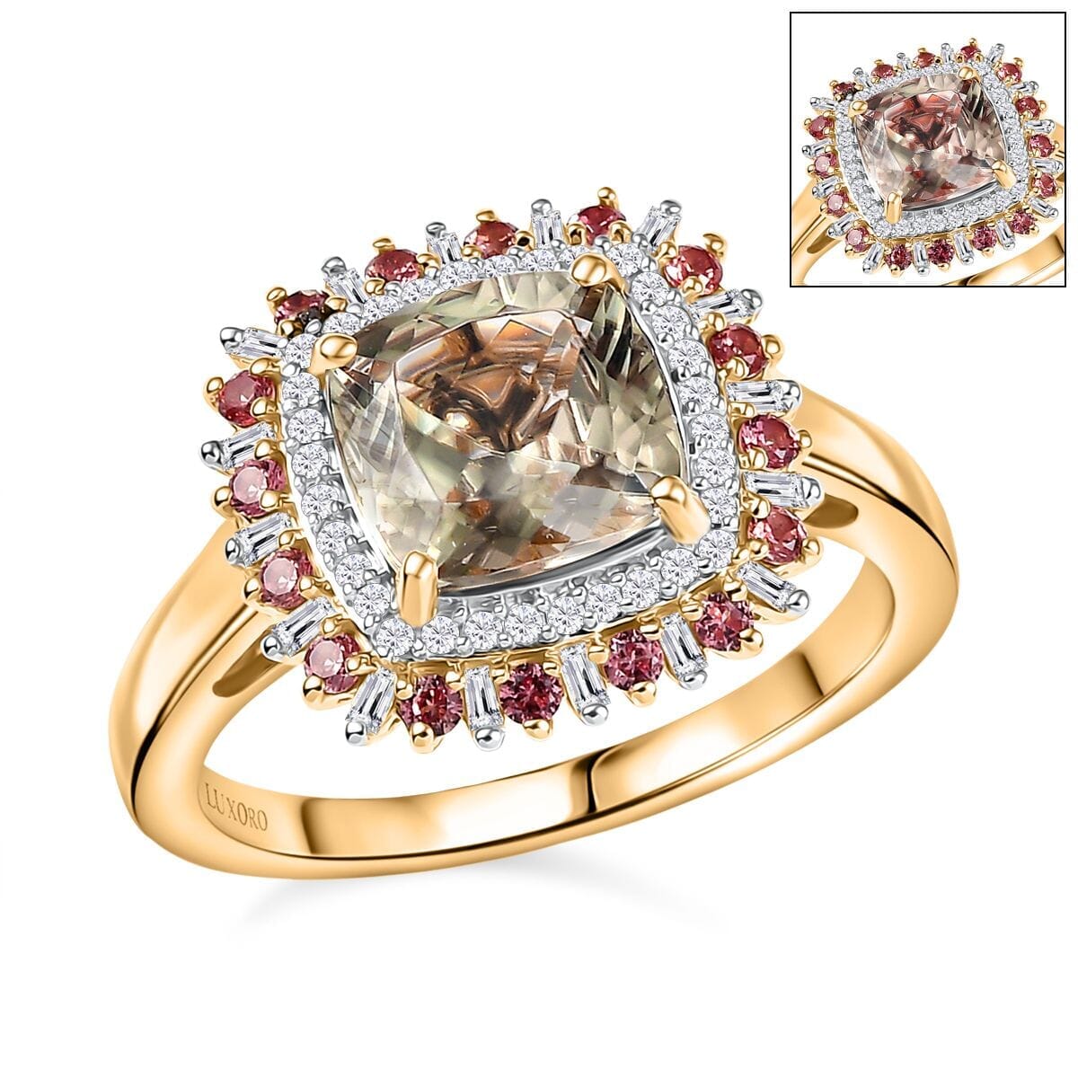 Luxoro AAA Turkizite, Padparadscha Sapphire and I2 Diamond 3.10 ctw Sunshine Ring in 10K Yellow Gold (Size 7.5) image number 0
