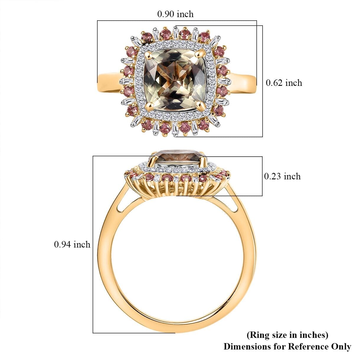 Luxoro AAA Turkizite, Padparadscha Sapphire and I2 Diamond 3.10 ctw Sunshine Ring in 10K Yellow Gold (Size 7.5) image number 5