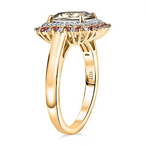 Luxoro AAA Turkizite, Padparadscha Sapphire and I2 Diamond 3.10 ctw Sunshine Ring in 10K Yellow Gold (Size 8.0)