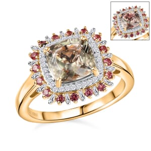 Luxoro AAA Turkizite, Padparadscha Sapphire and I2 Diamond 3.10 ctw Sunshine Ring in 10K Yellow Gold (Size 9.0)