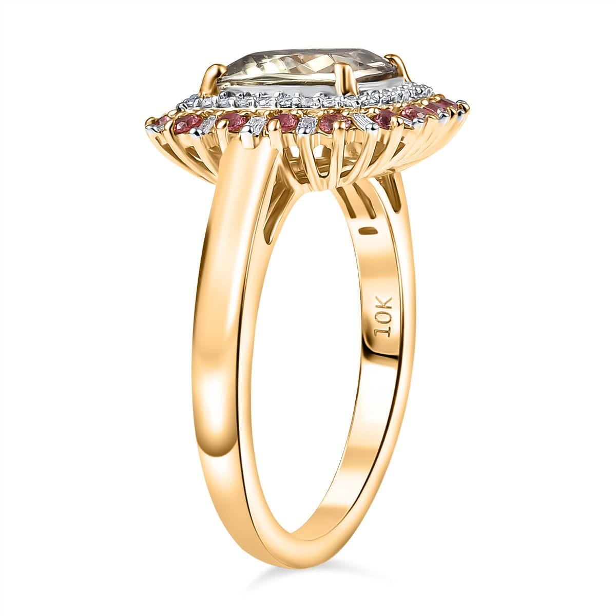 Luxoro AAA Turkizite, Padparadscha Sapphire and I2 Diamond 3.10 ctw Sunshine Ring in 10K Yellow Gold (Size 9.0) image number 3