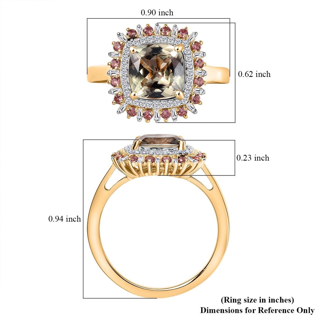 Luxoro AAA Turkizite, Padparadscha Sapphire and I2 Diamond 3.10 ctw Sunshine Ring in 10K Yellow Gold (Size 9.0) image number 5