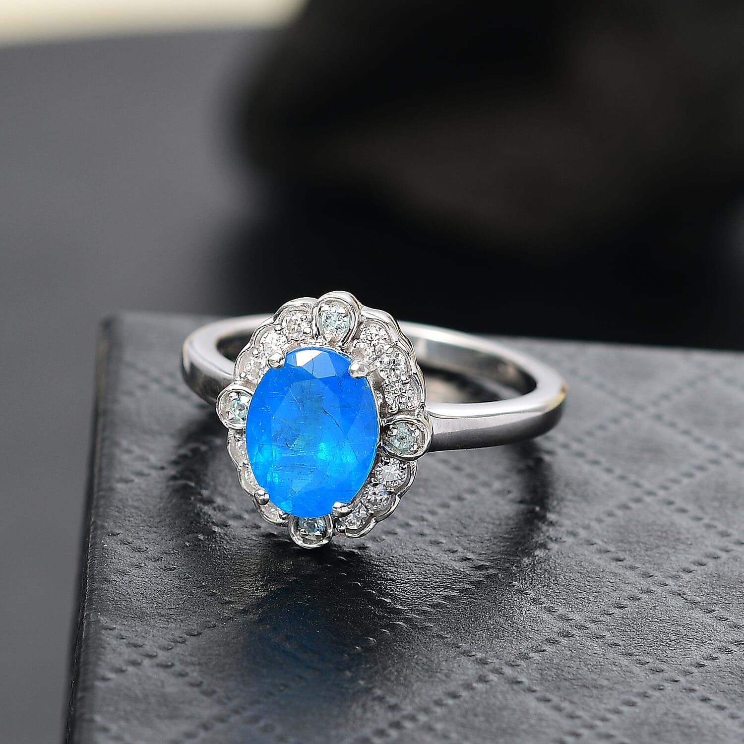 D'Joy Malgache Neon Apatite and Multi Gemstone 2.50 ctw Caribbean Spark Ring in Rhodium Over Sterling Silver (Size 5.0)