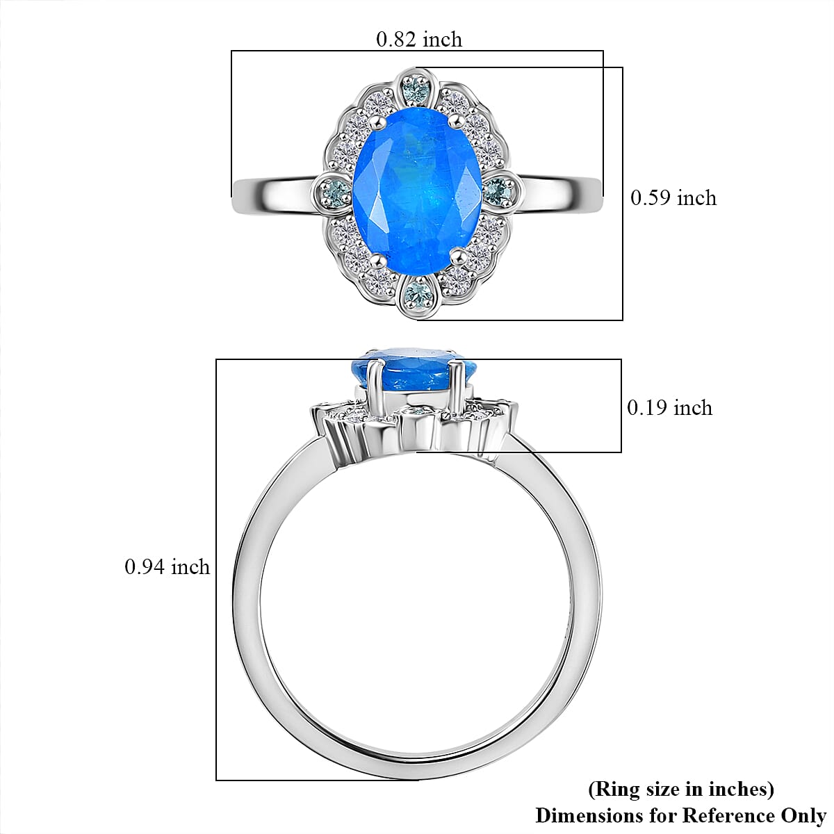 D'Joy Malgache Neon Apatite and Multi Gemstone 2.50 ctw Caribbean Spark Ring in Rhodium Over Sterling Silver (Size 5.0)