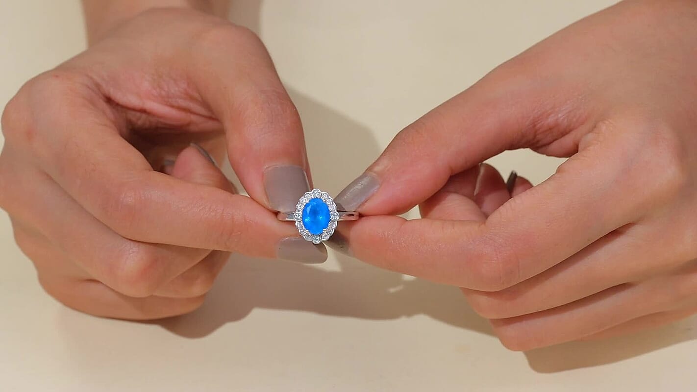 Malgache Neon Apatite, Multi Gemstone Art Deco Ring in Rhodium Over Sterling Silver (Size 10.0) 2.15 ctw
