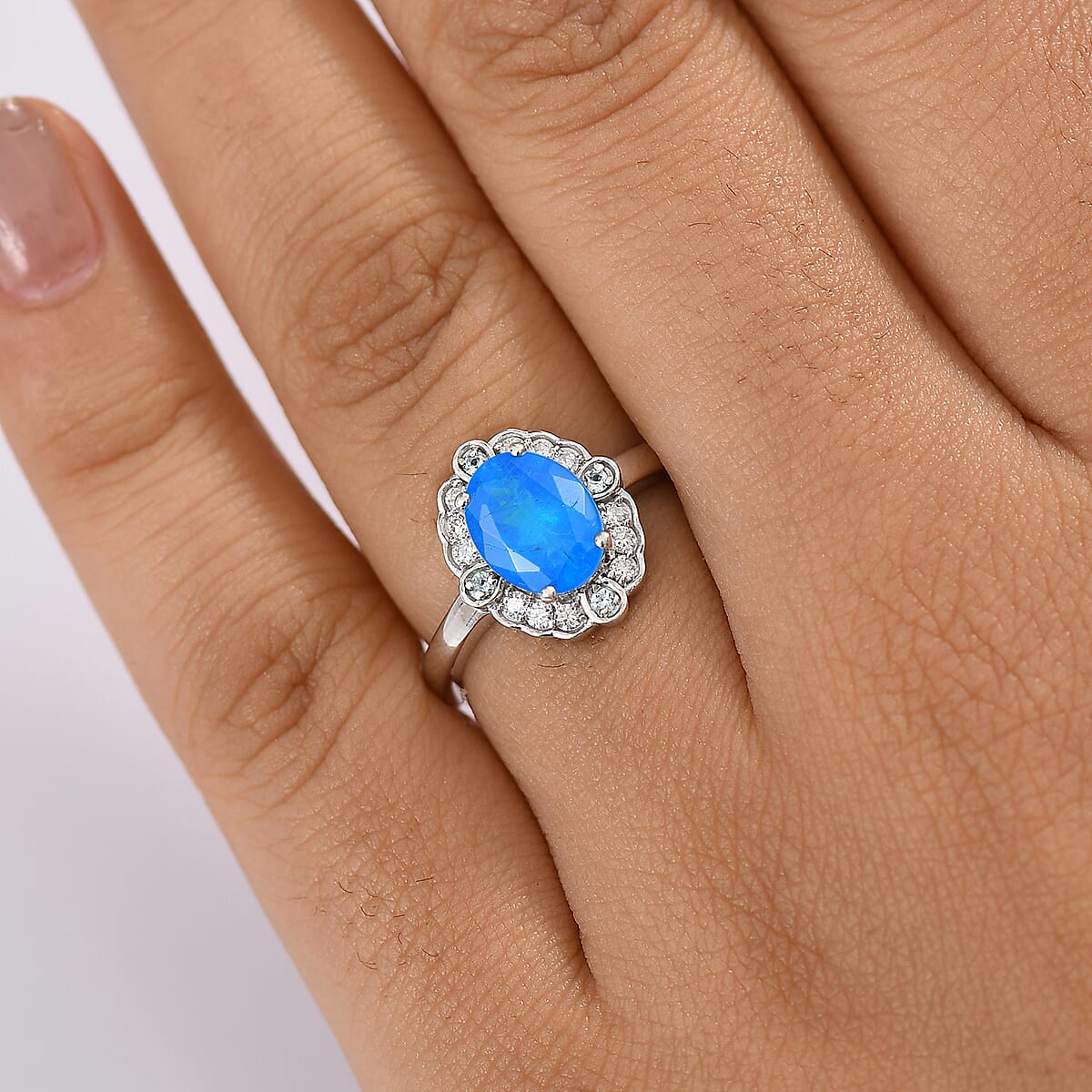 D'Joy Malgache Neon Apatite and Multi Gemstone 2.50 ctw Caribbean Spark Ring in Rhodium Over Sterling Silver (Size 9.0) image number 2