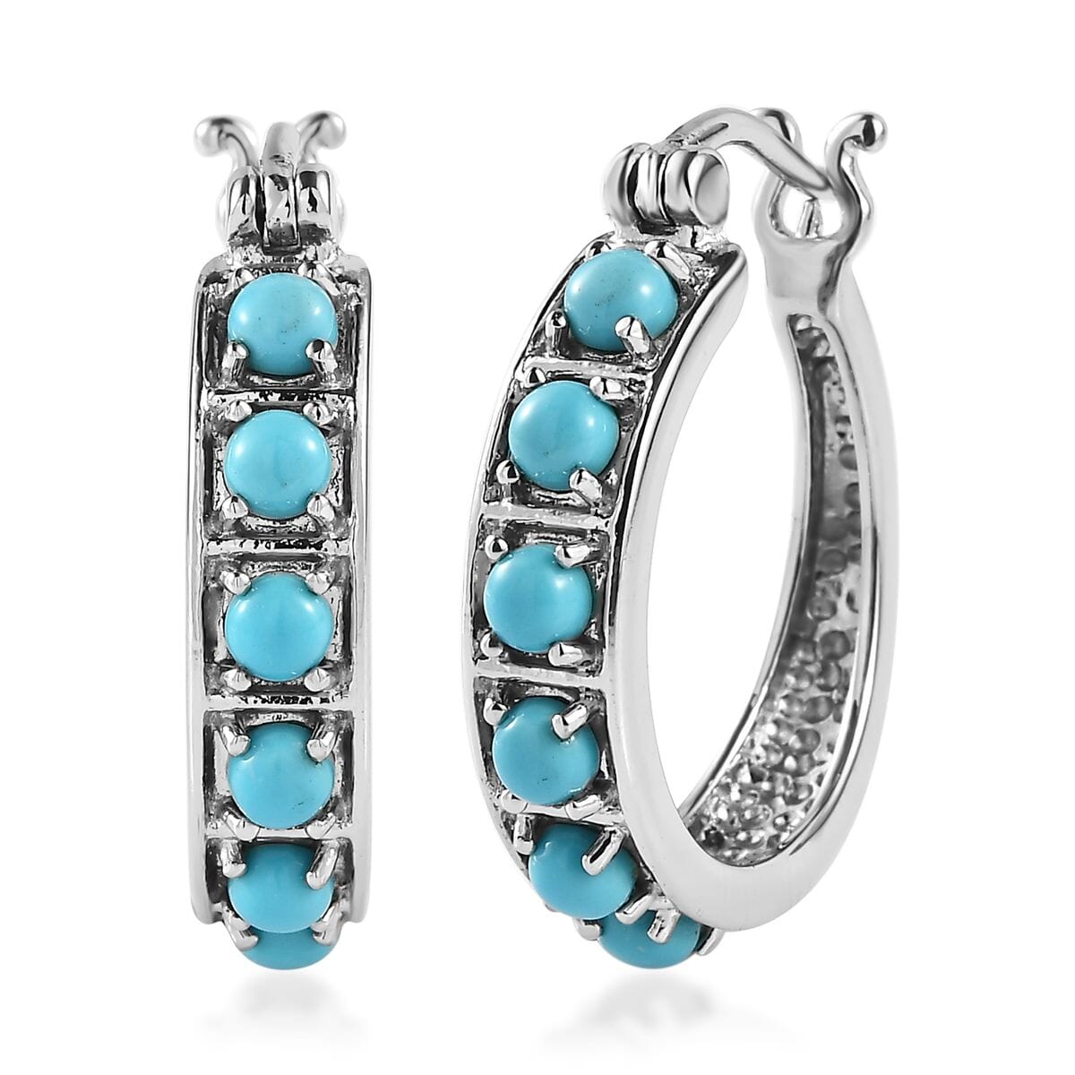 Ever True Sleeping Beauty Turquoise 1.40 ctw Hoop Earrings in Stainless Steel  image number 0