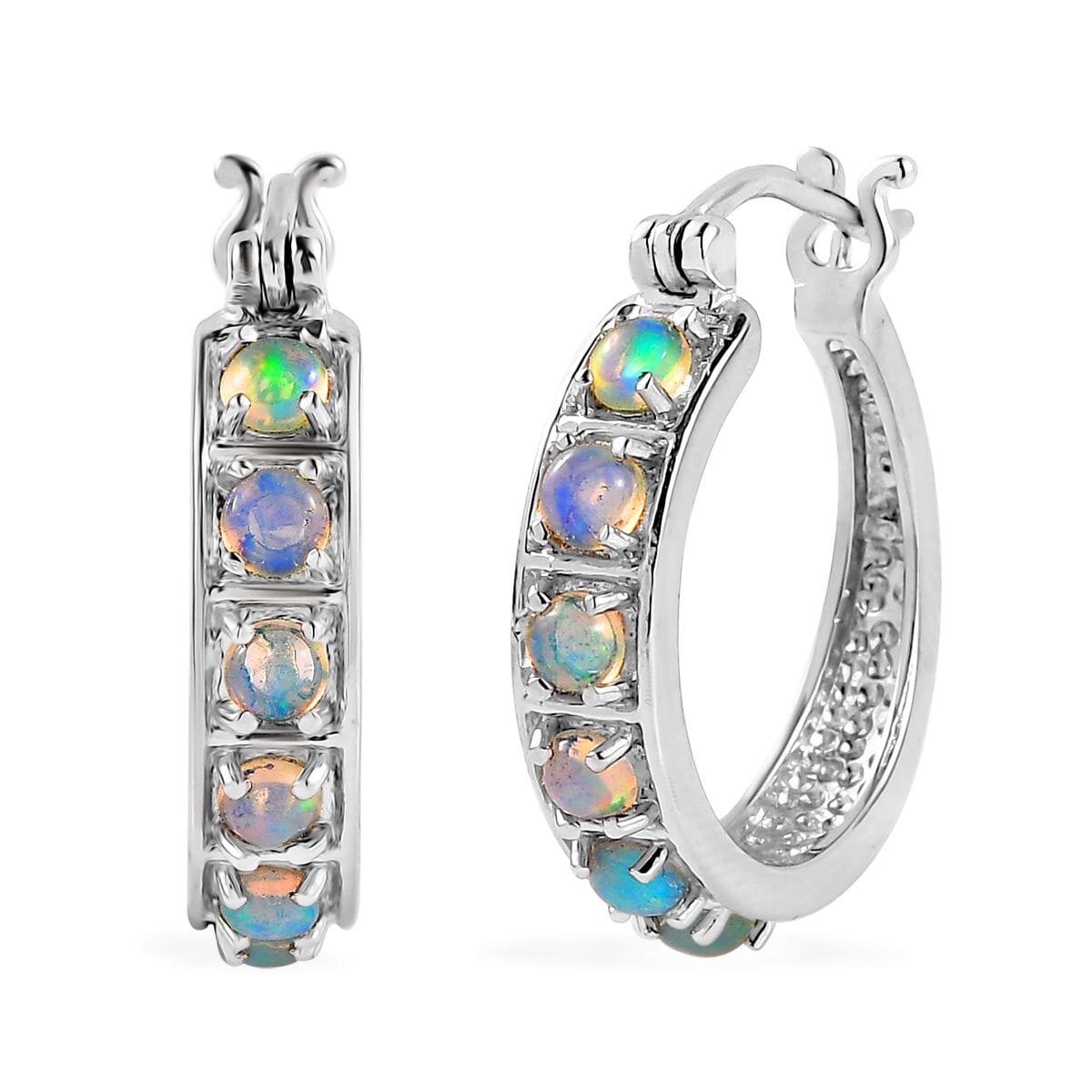 Ethiopian Welo Opal 1.00 ctw Hoop Earrings in Stainless Steel  image number 0