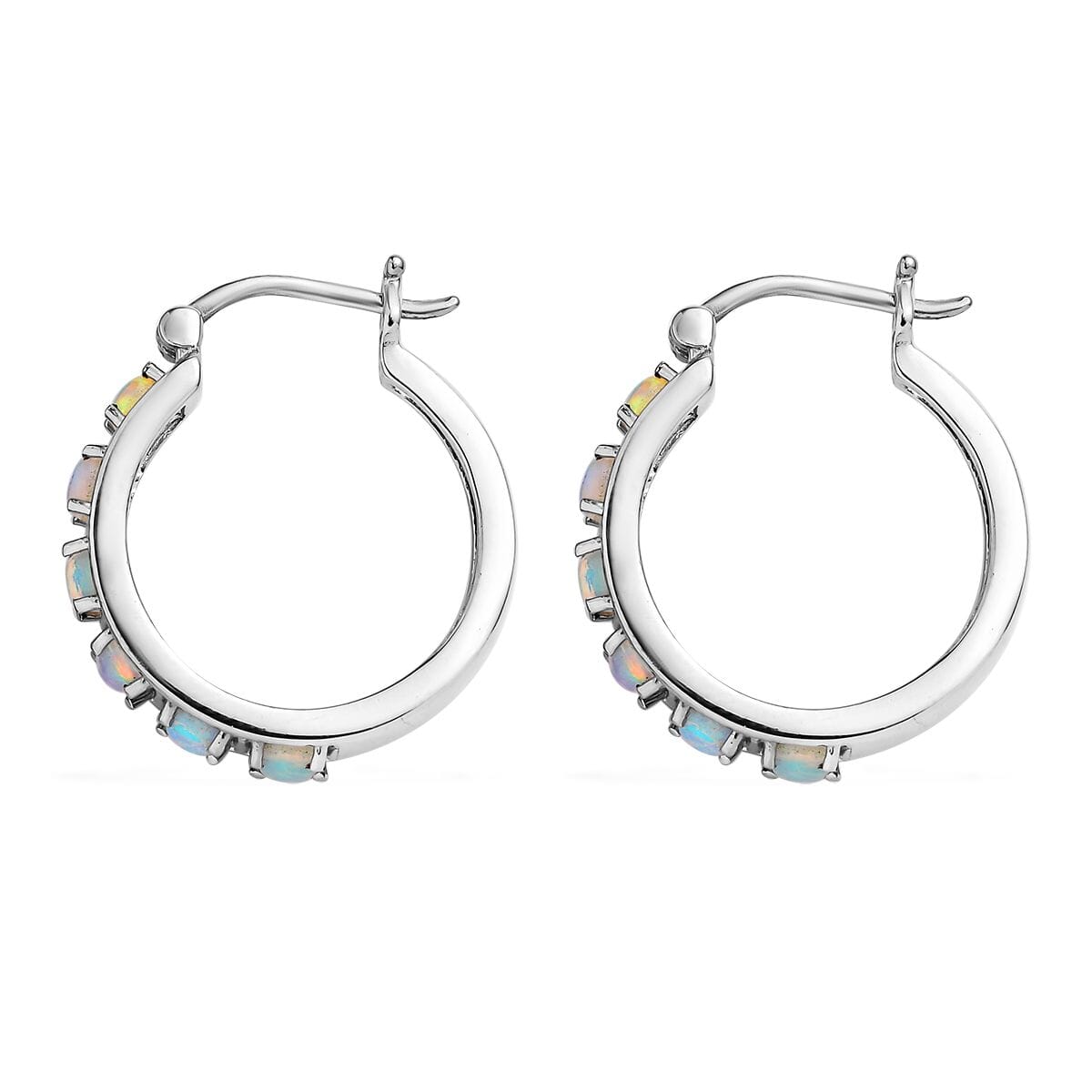 Ethiopian Welo Opal 1.00 ctw Hoop Earrings in Stainless Steel  image number 3