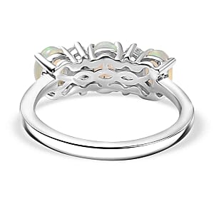 Ethiopian Welo Opal and White Zircon 1.29 ctw Ring in Platinum Over Sterling Silver (Size 11.5)