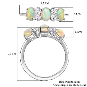 Ethiopian Welo Opal and White Zircon 1.29 ctw Ring in Platinum Over Sterling Silver (Size 11.5)