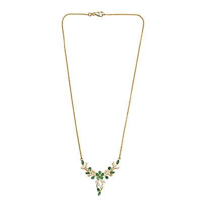 Kagem Zambian Emerald and Moissanite 2.46 ctw Cluster Necklace in 18K Vermeil Yellow Gold Over Sterling Silver 18 Inches (5.86 g)