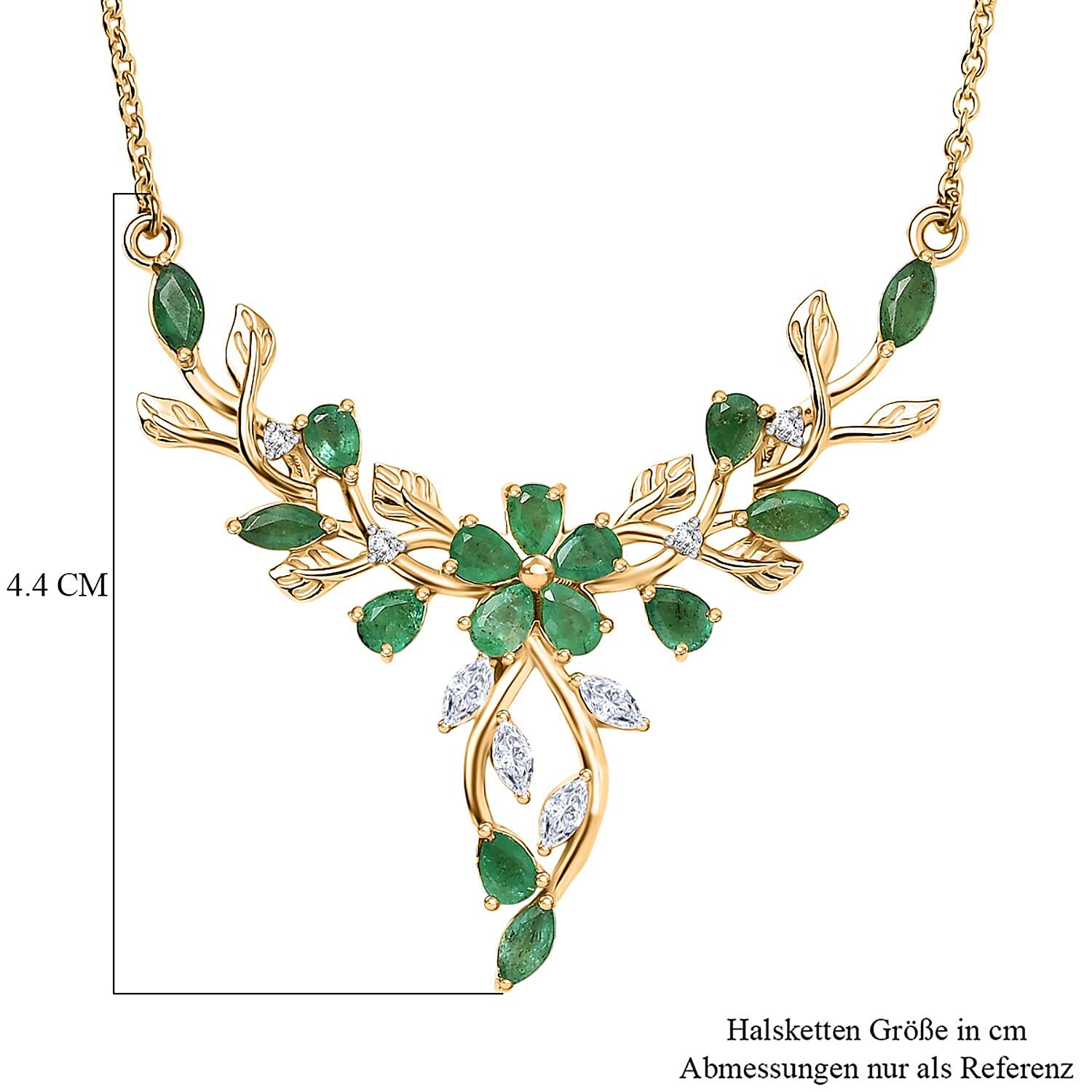 Kagem Zambian Emerald and Moissanite 2.46 ctw Cluster Necklace in 18K Vermeil Yellow Gold Over Sterling Silver 18 Inches (5.86 g)