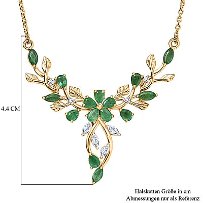 Kagem Zambian Emerald and Moissanite 2.46 ctw Cluster Necklace in 18K Vermeil Yellow Gold Over Sterling Silver 18 Inches (5.86 g)