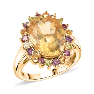 D'Joy Yellow Labradorite and Multi Gemstone 6.00 ctw Rainbow Radiance Ring in 18K Vermeil Yellow Gold Over Sterling Silver (Size 10.0)