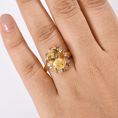 D'Joy Yellow Labradorite and Multi Gemstone 6.00 ctw Rainbow Radiance Ring in 18K Vermeil Yellow Gold Over Sterling Silver (Size 10.0)